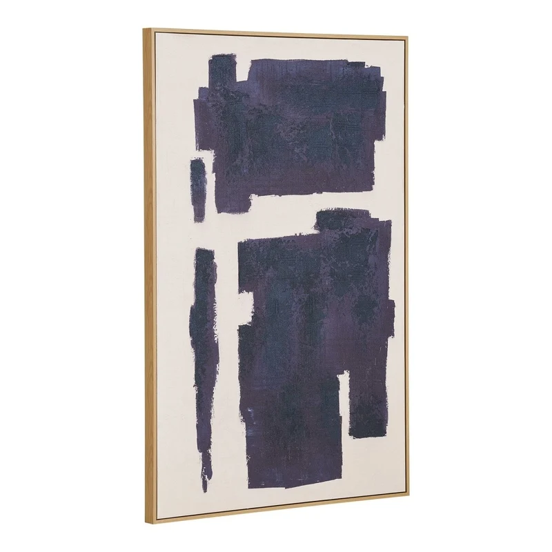Edna veggbilde på lerret med håndmalte detaljer beige og blå 100x150 cm