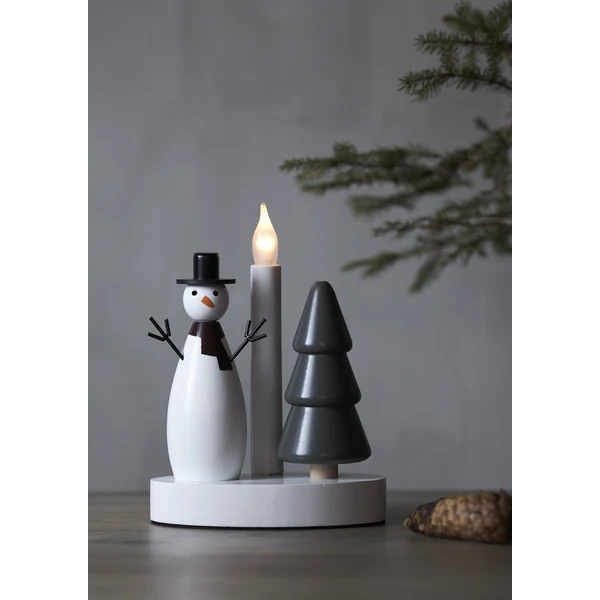 Adventsljusstake Snögubbe och gran 16x10x21 cm