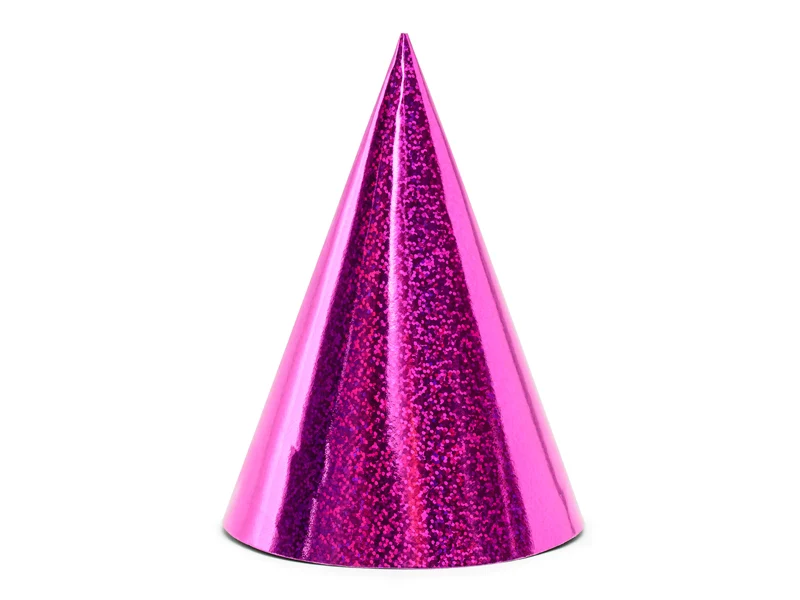 Holographic party hats, dark pink, 16cm (1 pkt / 6 pc.)