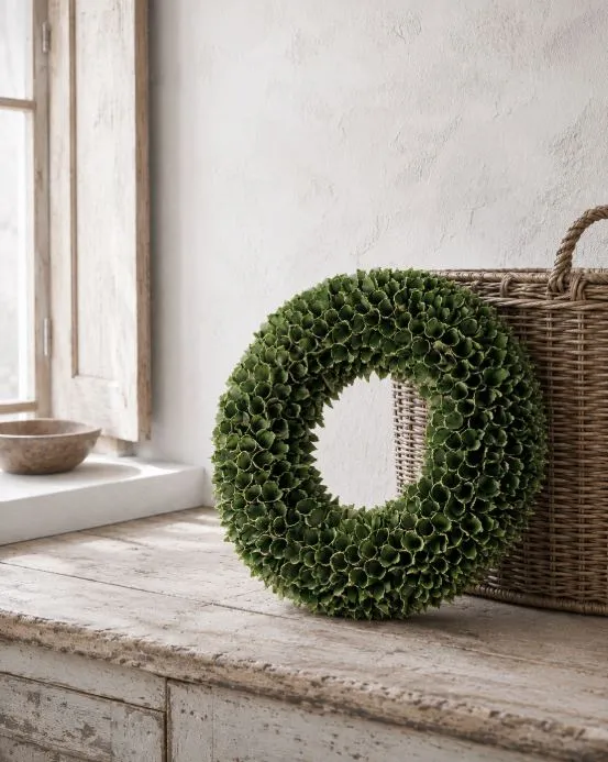 Dekoration Krans Trä Ø45 cm Grön/guld