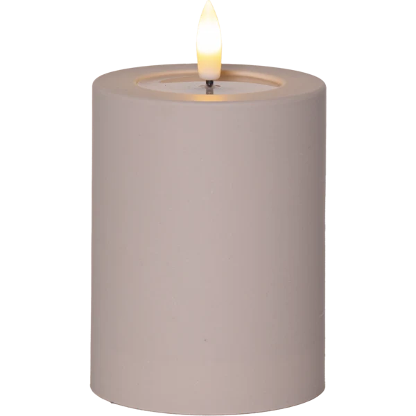 Batteridrivet LED Blockljus UTOMHUS Flamme Soft Beige 12,5 cm
