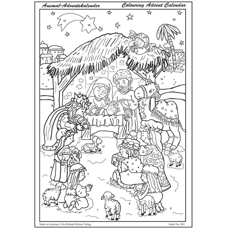 Coloring Advent calendar “The Nativity Scene in Bethlehem”