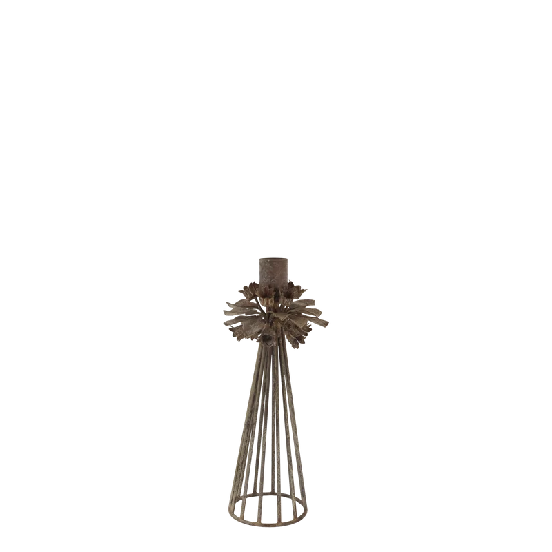 Ljusstake m. blomdekor H23/Ø9,5 cm antik mocca