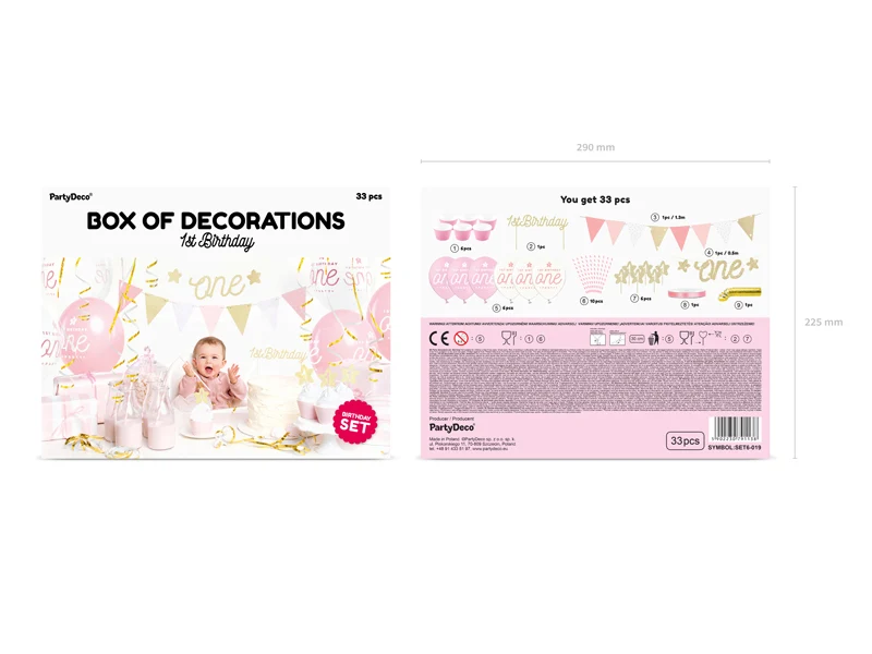 Party decorations set - 1st Birthday, gold