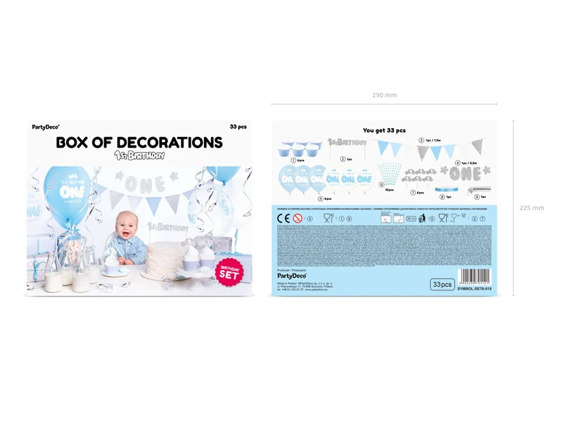 Party decorations set - 1st Birthday, silver