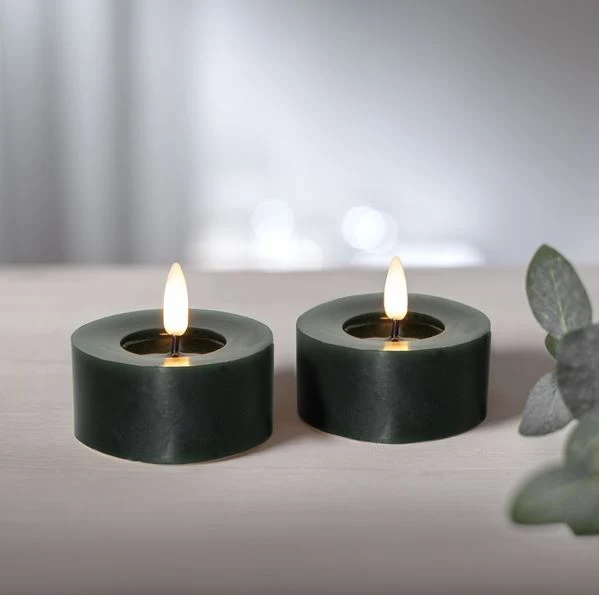 Batteridrivet LED Värmeljus 2-pack Flamme Flow 7x5,5cm Grön