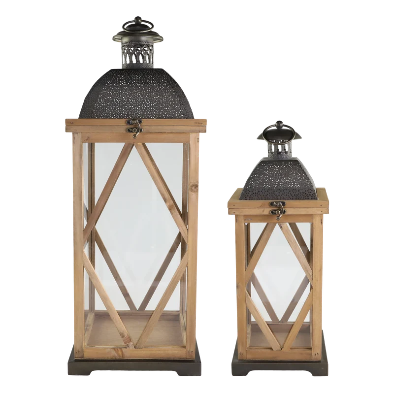 Ljuslykta med dekoration set om 2 Freja H67 cm /H47,5 cm