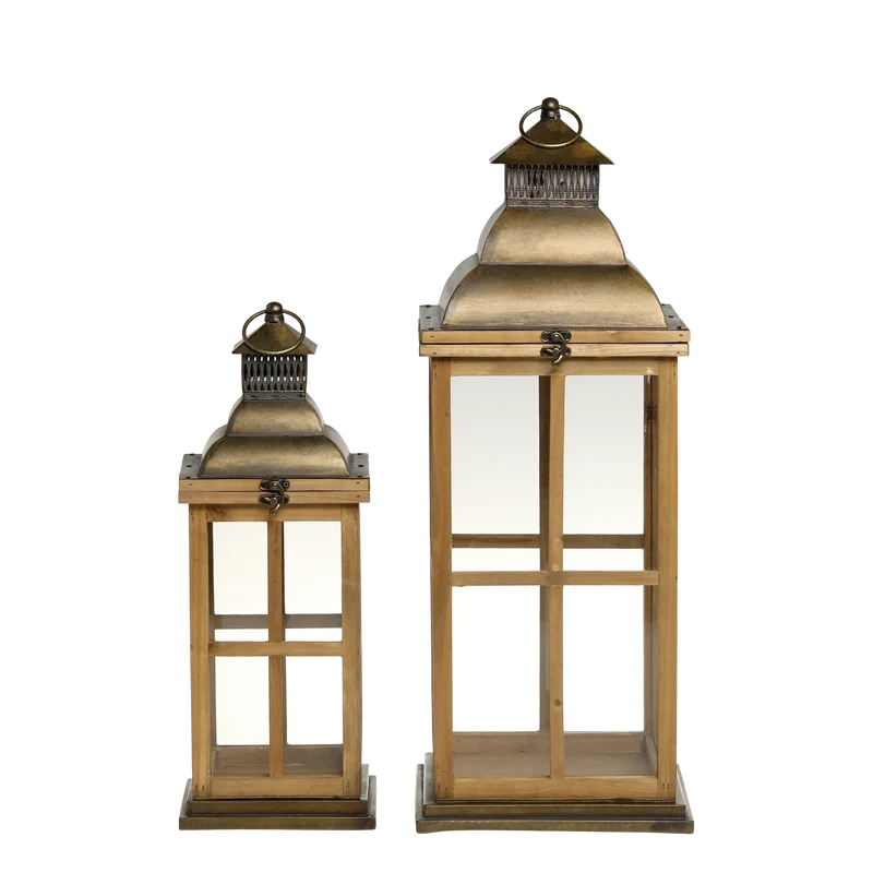 Ljuslykta med dekoration set om 2 H67 cm /H47,5 cm