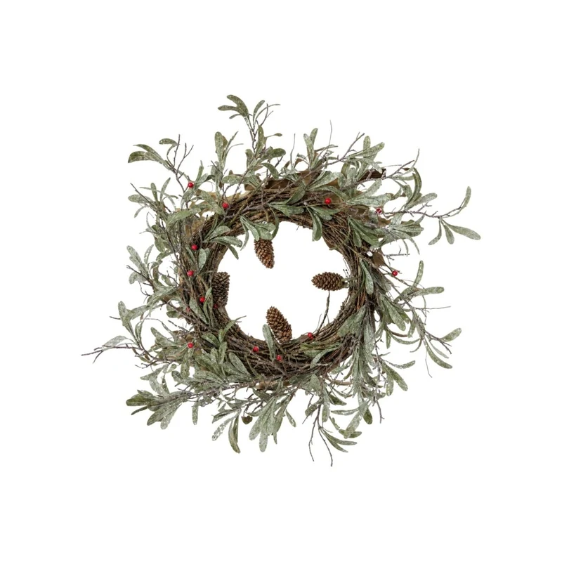 Krans med gröna blad, röda bär 45 cm