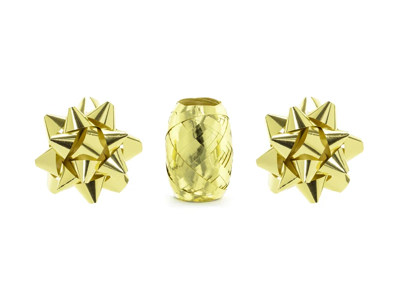 Set of ribbons and rosettes, gold, mix (1 pkt / 3 pc.)