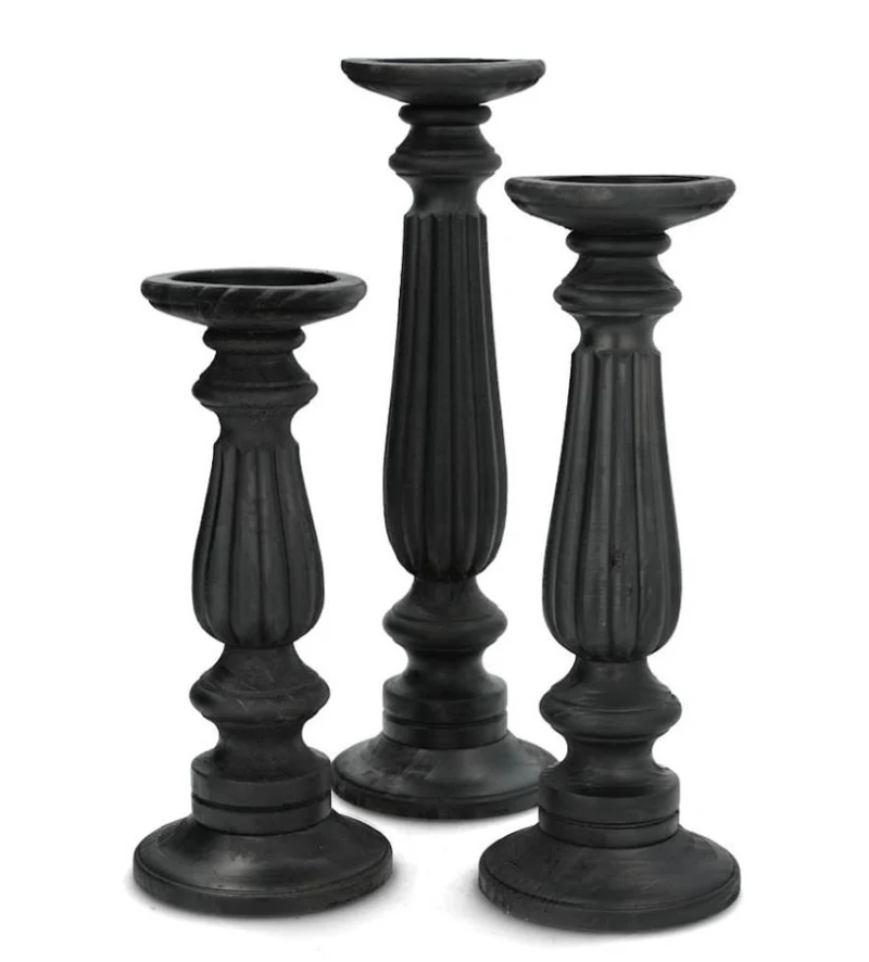 Ljusstake Trä 3-pack 30/35/40 cm Svart