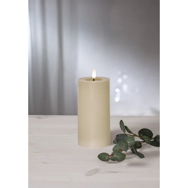 Stearinlys LED Blokklys Flamme Flow Beige 17,5 cm