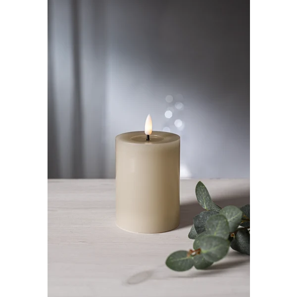 Stearinlys LED Blokklys Flamme Flow Beige 17,5 cm