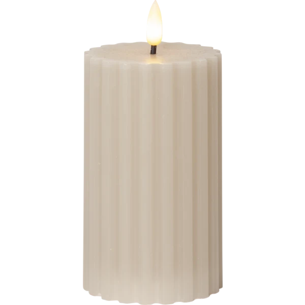 Batteridrivet LED Blockljus Flamme Stripe Beige 15 cm
