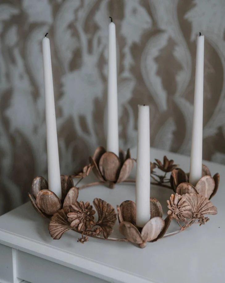 Ljusstake Nona Floral Beige Ø34 cm