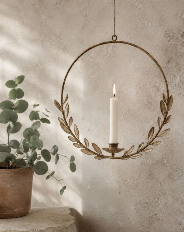 Ljusstake hängande Floral Beige 34 cm