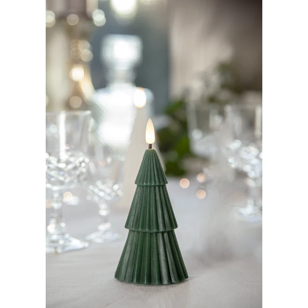 Belysning Jul LED Blockljus Flamme Gran Grön 15 cm