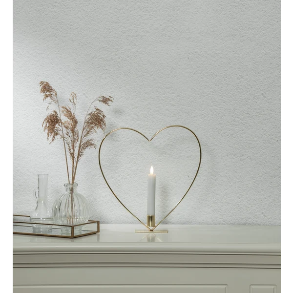 Ljusstake stående Hjärta ink. LED ljus Mässing