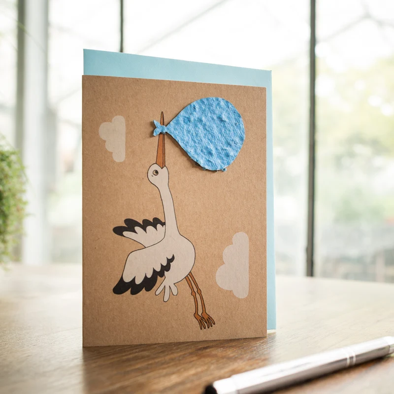 Geburtskarte "Storch, blau"
