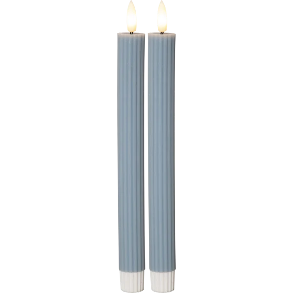Stearinlys LED Antikklys 2-pack Flamme Stripe 25 cm Blå