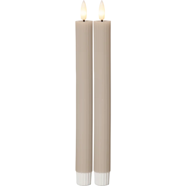 Stearinlys LED Antikklys 2-pack Flamme Stripe 25 cm Beige
