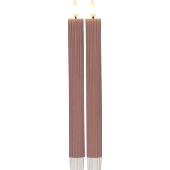 Batteridrivet LED Antikljus 2-pack Flamme Stripe 25 cm Gammelrosa