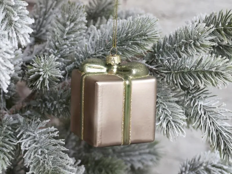 Julgranspynt Paket glitter Glas H8/L6 /W6 cm antik mocca 4-pack REA
