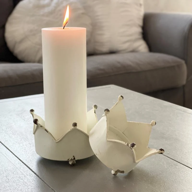 Ljusstake Ljushållare Krona Järn H7 / Ø13 cm antik creme 2-pack REA