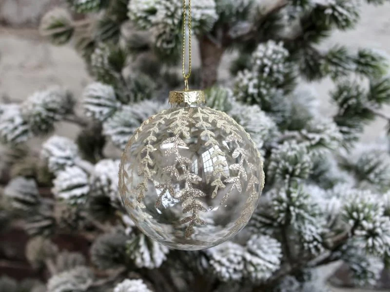 Julgranspynt Julkula med glimmer Glas Ø8 cm klar 4-pack REA