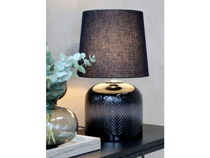 Bordslampa i rökt glas med slipningar H54 / Ø25,5 kol med skärm REA