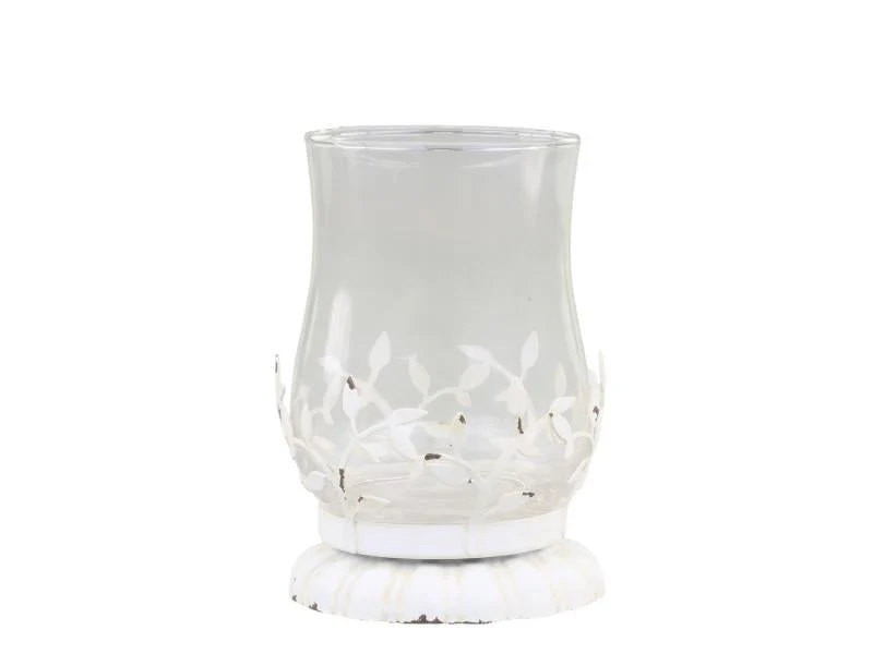 Ljusstake med blad H15/Ø10,5 cm antik creme 1 st REA