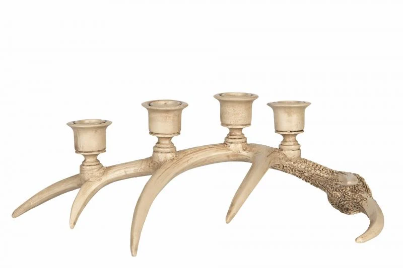 Ljusstake Renhorn 4 Ljus Natur Poly 38x17x14cm REA