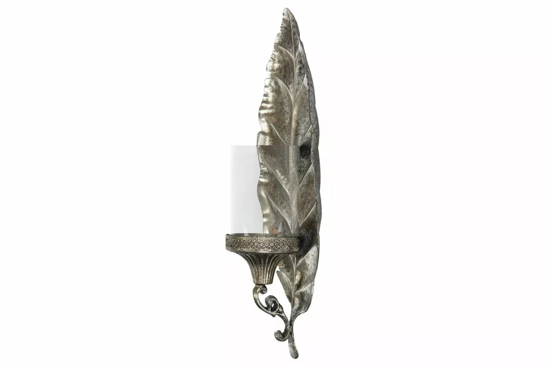 Ljusstake Vägg Ljushållare Löv Antik Silver 20x11x49cm HH