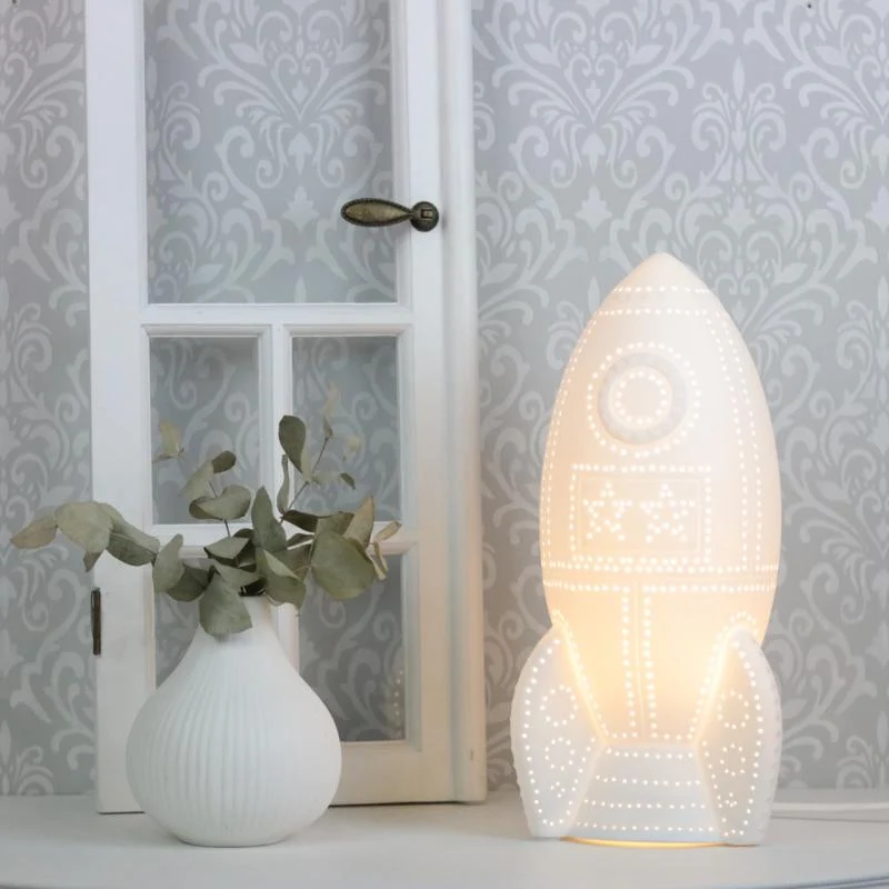 Bordslampa porslin Rymdskepp 31,5 cm - vit REA