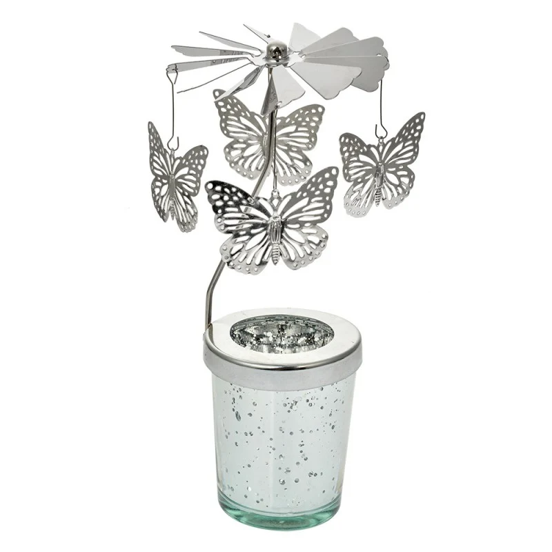 Ljusstake Värmeljushållare Ø 8x17 cm Silverfärgad Glas Metall Fjärilar REA