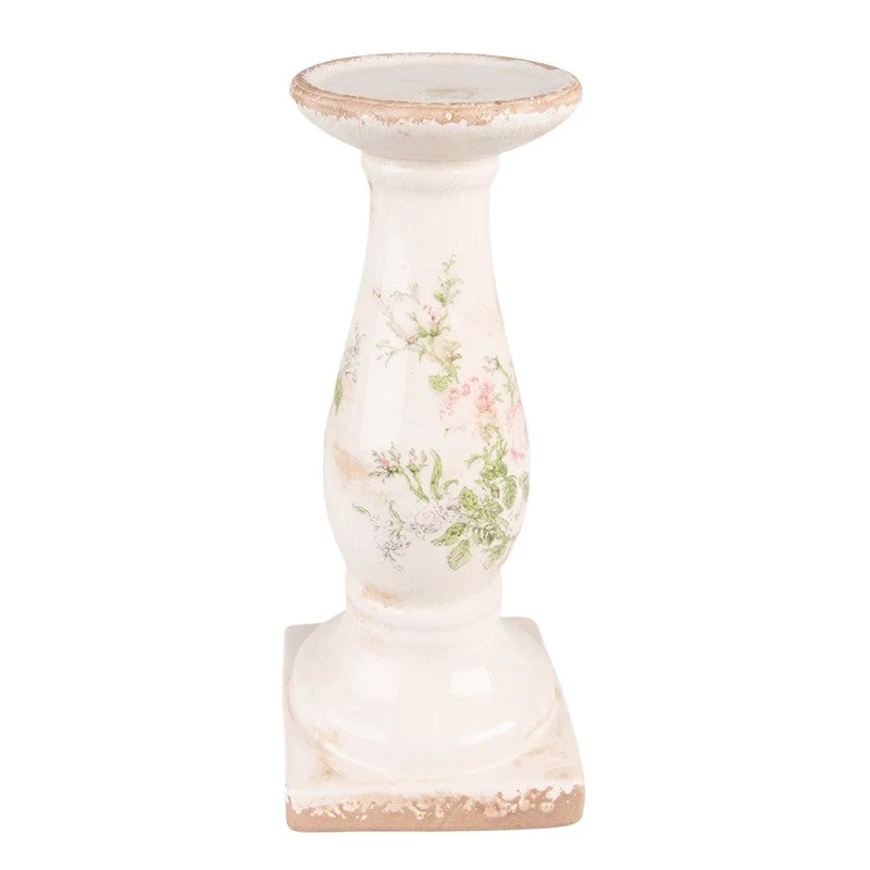 Ljusstake 30 cm Rosa Beige Keramik Blommor REA