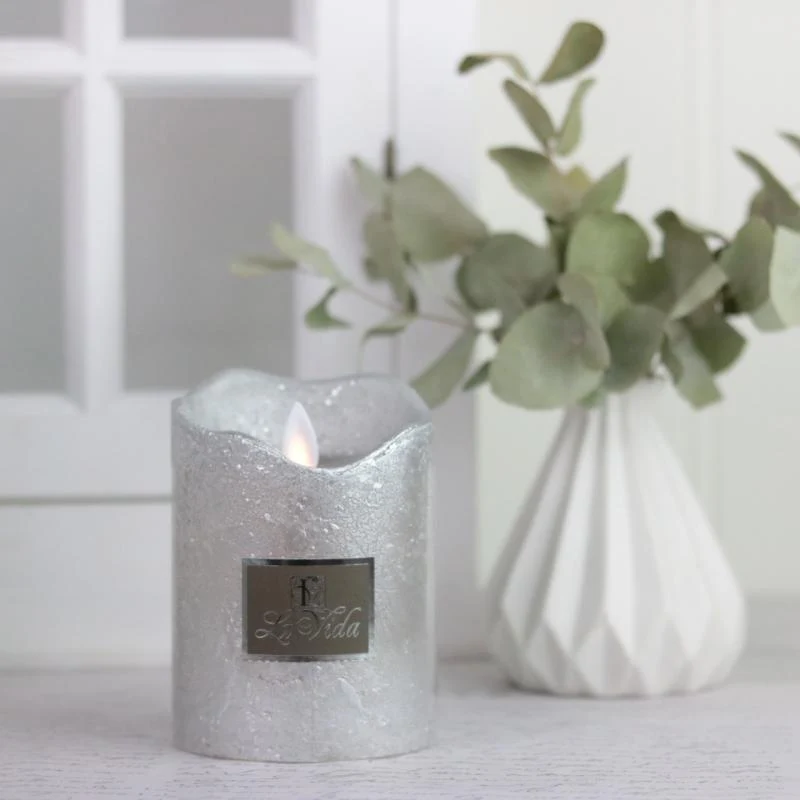 Batteridrivet Ljus Batteridrivet blockljus LED med timer silver 11 cm REA