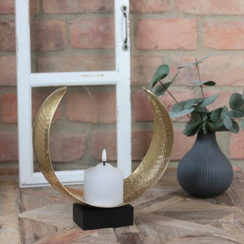 Ljuslykta Metall Moon Dekoration Guld 25,5x10x26 cm REA