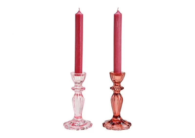 Ljusstake av glas rosa rosa 2-pack (B/H/D) 8x15x8cm REA