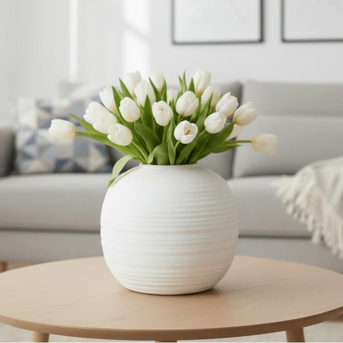 Stor rund vas keramisk vit ö 30 cm