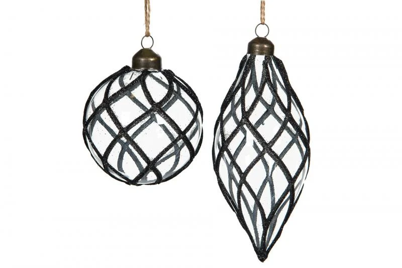 Julgranspynt Glaskula Rut Svart Mix 8cm 7x15cm 4-pack REA