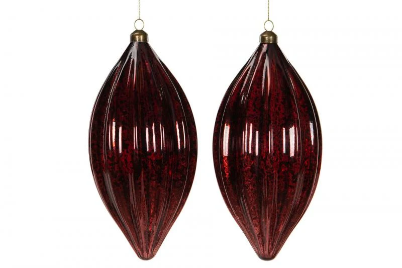 Julgranspynt Glaskula Droppe M.Röd 11x23cm 2-pack REA