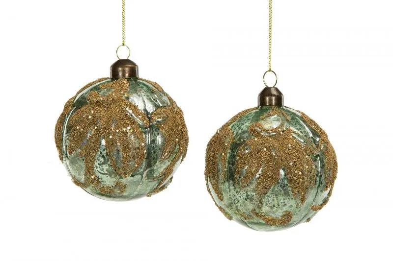 Julgranspynt Glaskula Mystic Grön Guld 8cm 4-pack REA