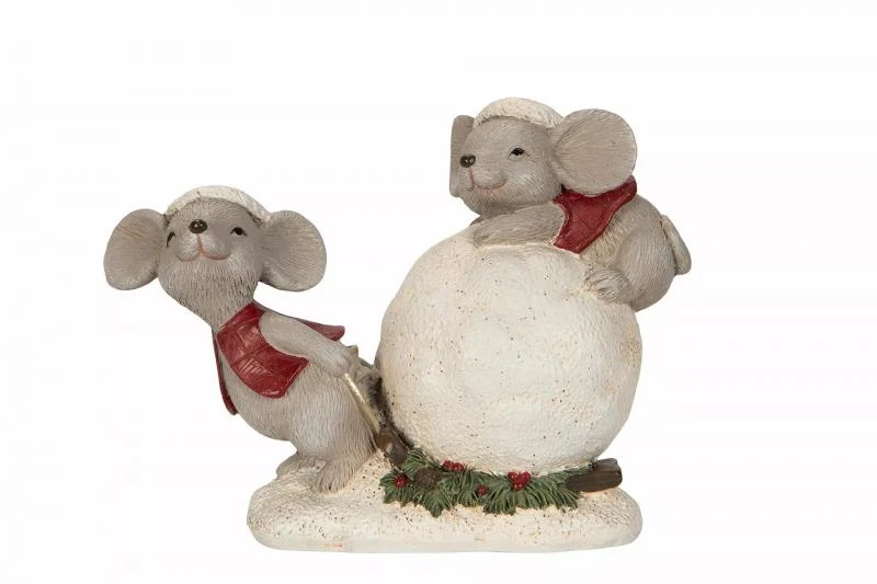 Juldekoration Inomhus Möss Med Snöboll polyresin12x5x8,5cm REA