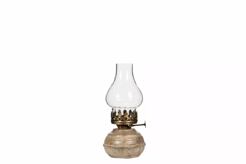 Ljuslykta Lampa till värmeljus Lea Trä Antik Antik Mässing REA