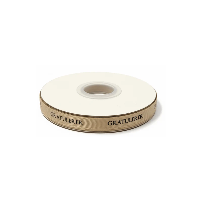 Grattispresentband beige med svart text 10 mm