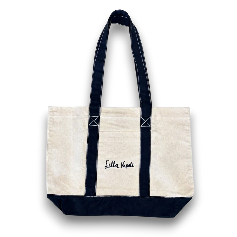 Lilla Napoli Signature Logo Medium Tote - Raw/Navy