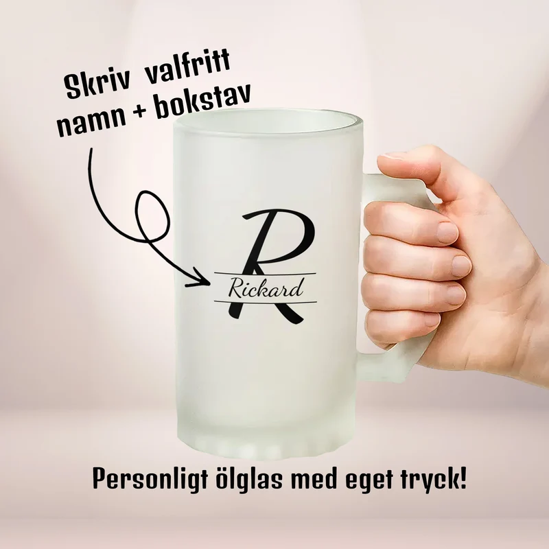 Namn + bokstavs ölglas | Ölglas med eget tryck