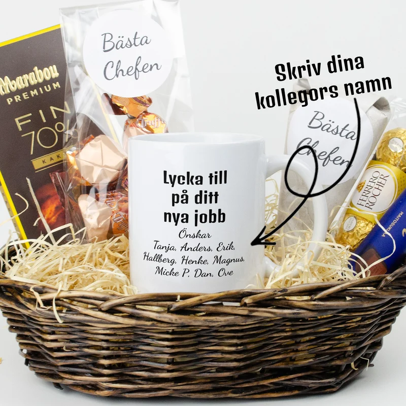 Present till chefen | Lycka till på ditt nya jobb | Presentkorg med egen text