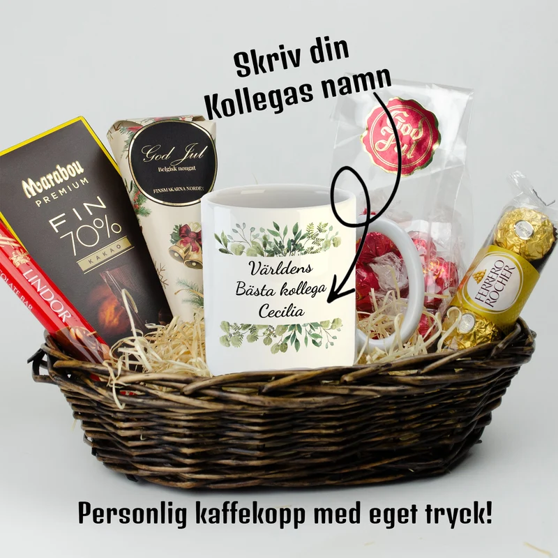 Julklapp till kollega | Världens bästa kollega | Presentkorg med eget tryck